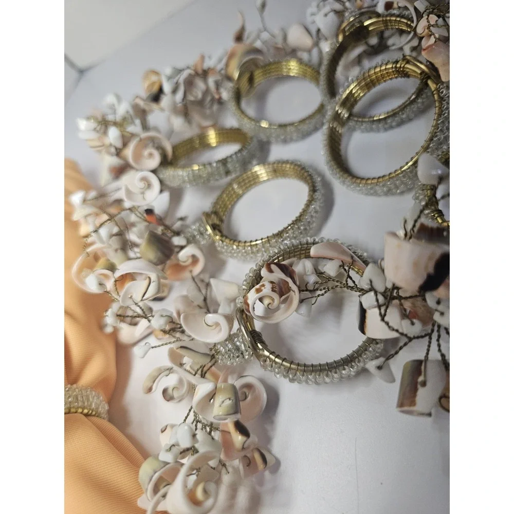 Vintage Pier 1 One Napkin Rings Seashell‎ Cluster Gold Set of 8 STUNNING!